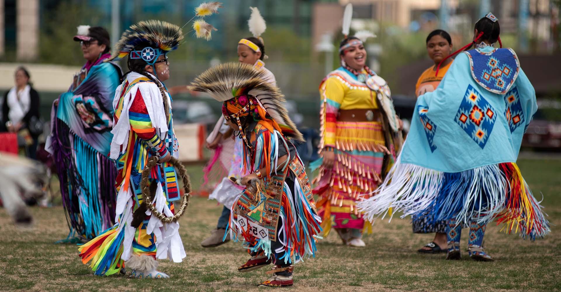 Indigenous dancers on Auraria Campus.